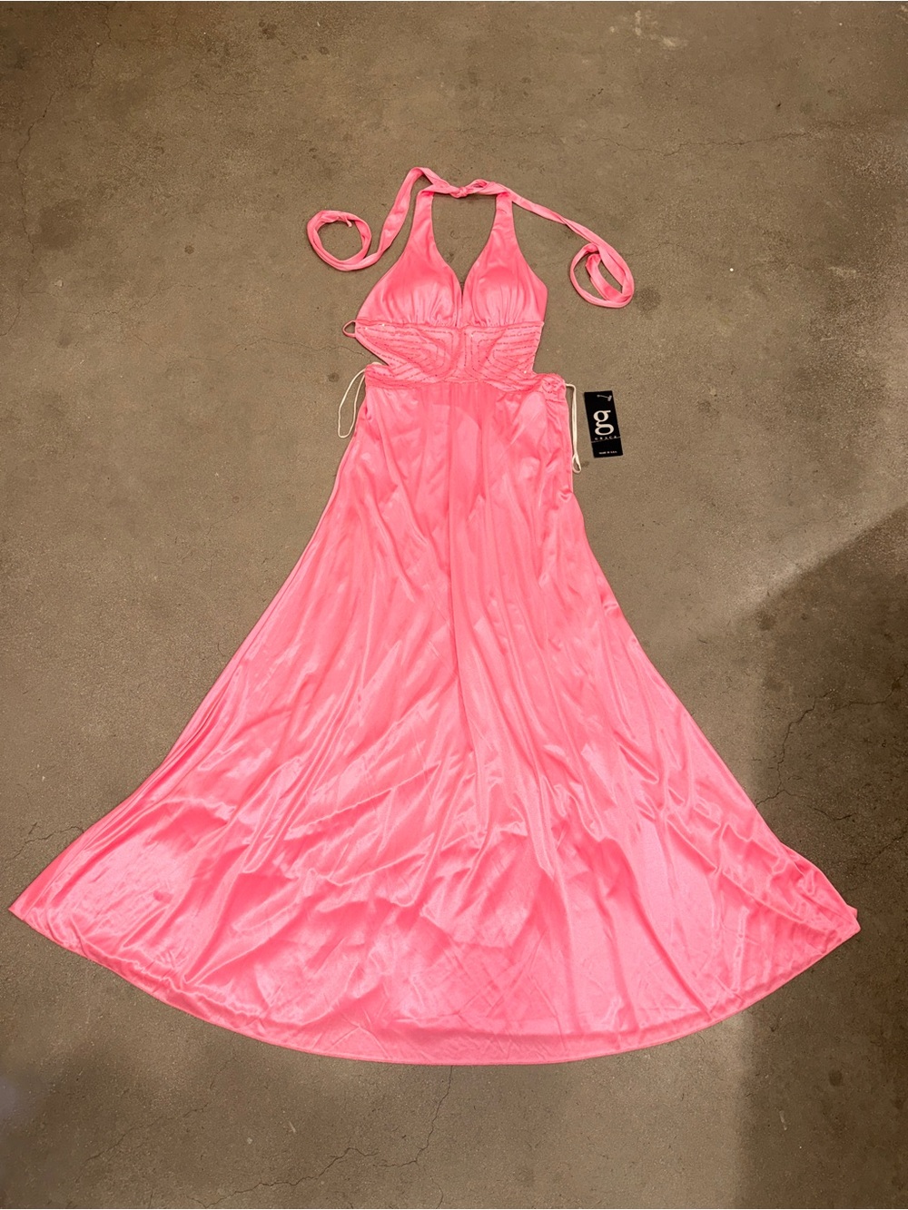 90s Grace Tie-Back Halter Maxi Dress in Bright Pink NWT - Picture 2 of 13